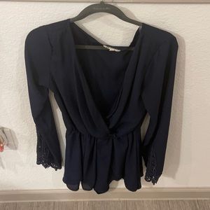 Blu Spero Navy Lace Sleeve Romper
